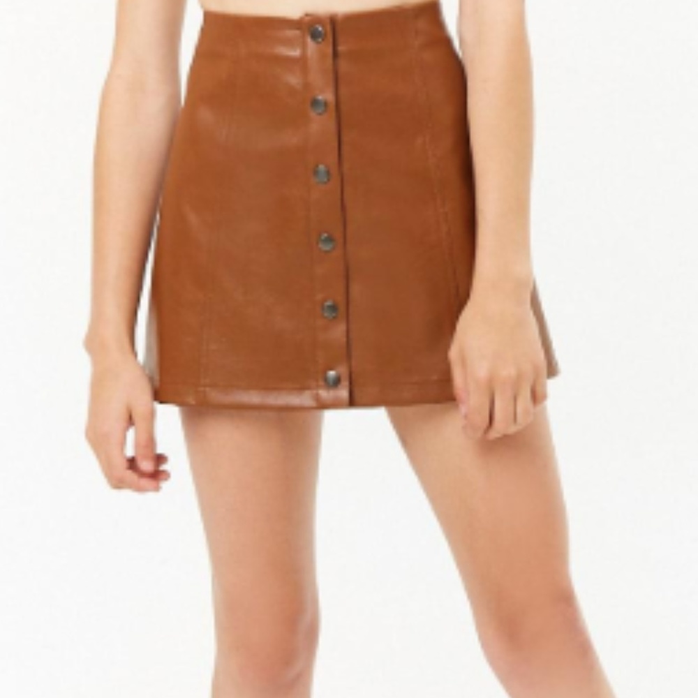 Forever 21 Faux Leather Button Up Brown Skirt